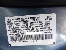 2005 HONDA ODYSSEY EX-L SKY BLUE 3.5L AT A17579